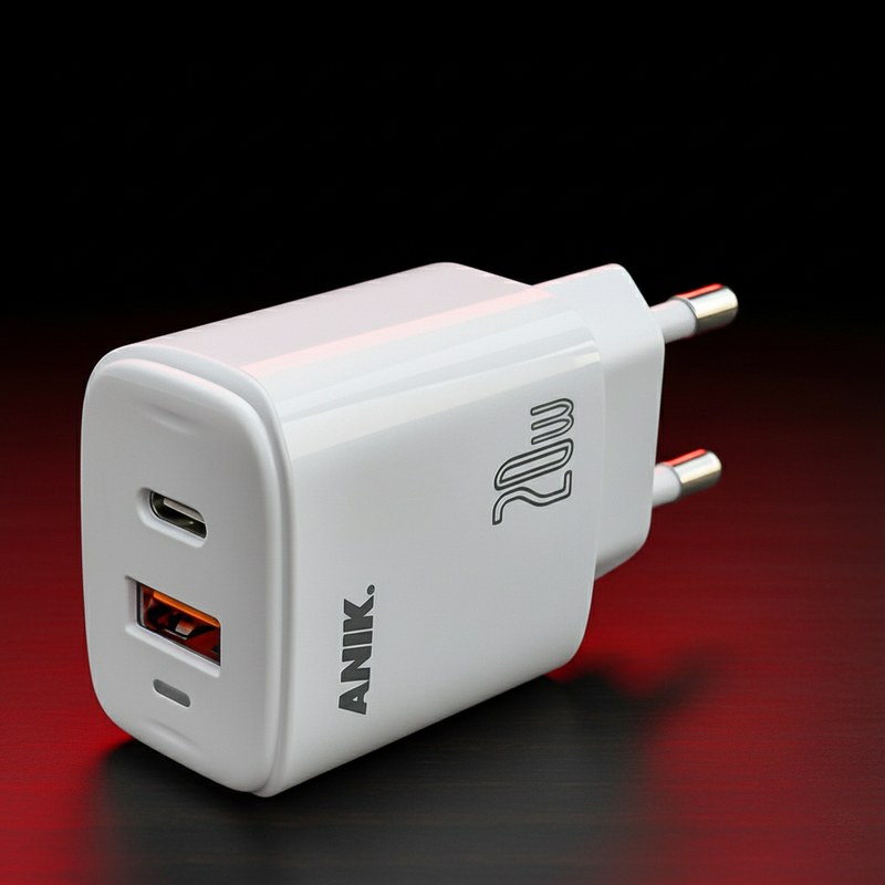 Anik ANIK AT50 20W PD + QC3.0 Super Fast Charger (with Free Cable) | Mobile & iPhone Charger | Smart Protection Technology, fast charger, mobile charger, PD charger, QC3.0 charger,