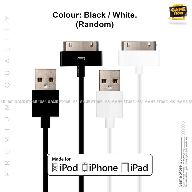 USB Cable for iPhone 4 4s iPad 2 3 iPod 30 Pin Metal Plug Charger Sync Cable for iPhone 4 4S Charging Data Cable Colour Black Or White Random 1 Pcs