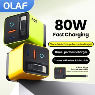 80W USB Charger with Retractable Type C Cable USB C Charger for iPhone 16 15  iPad Laptop Type C Mobile Phone Fast Charger