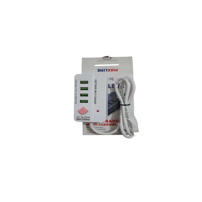 MAXLINE ML-404 4 USB Ports Travel Multi Charger with 4 Feet Cable