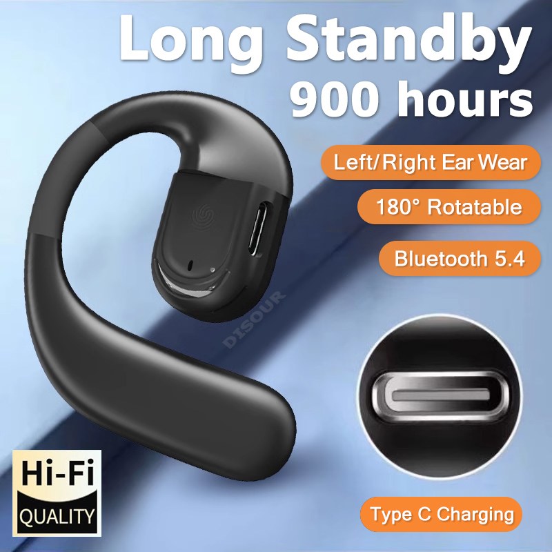 Bluetooth 5.4 Business Earphone Wireless Single Headphone with HD Mic Ear Hook HiFi Stereo Music Earbud for Phone