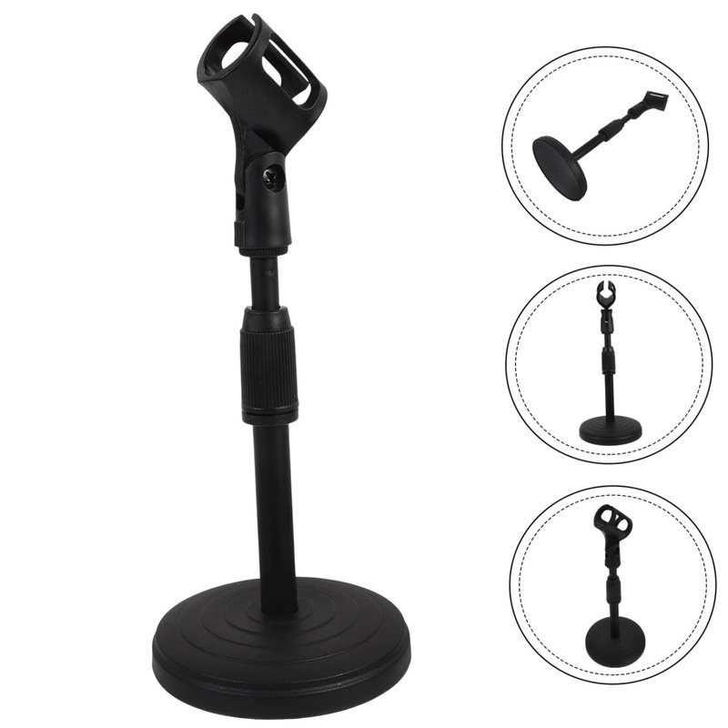 Adjustable Desktop Microphone Stand with Round Base Heavy Duty Tabletop Mic Holder with Universal Clip