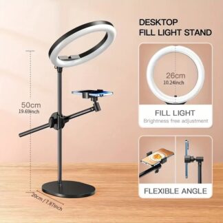 26cm LED Ring Light with Desktop Stand & Mobile Holder  Adjustable Fill Light for Live Streaming, YouTube, TikTok & Makeup