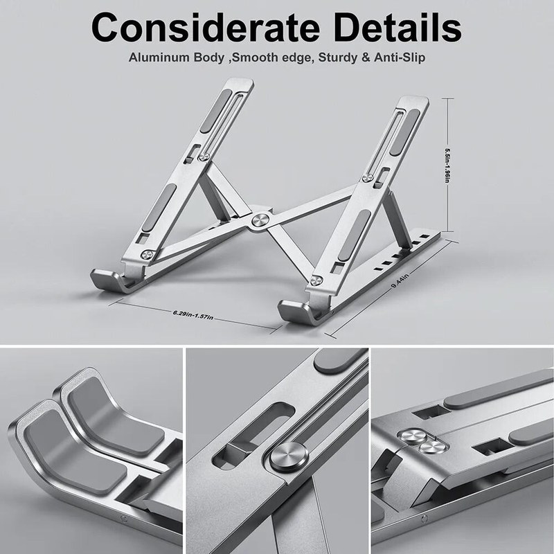 Aluminum Alloy Laptop Holder Stand Adjustable Foldable Portable 10" to 17.5" 6 Angles Travel Laptop Stand for Notebook Computer Bracket Lifting Cooling Holder Non-slip - Laptop Sta