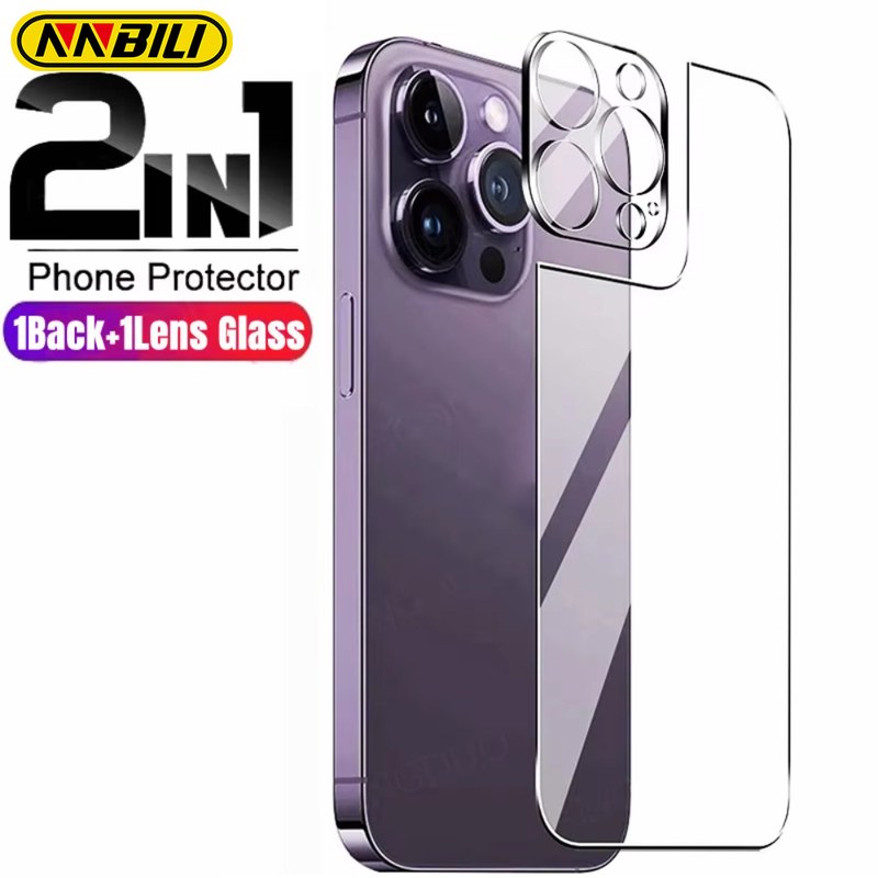 NNBILI 2in1 Back Tempered Glass For IPhone 16 15 14 13 12 Pro Max 15 Plus 15 Pro Max 16Pro Back Screen Protector With Lens Glass