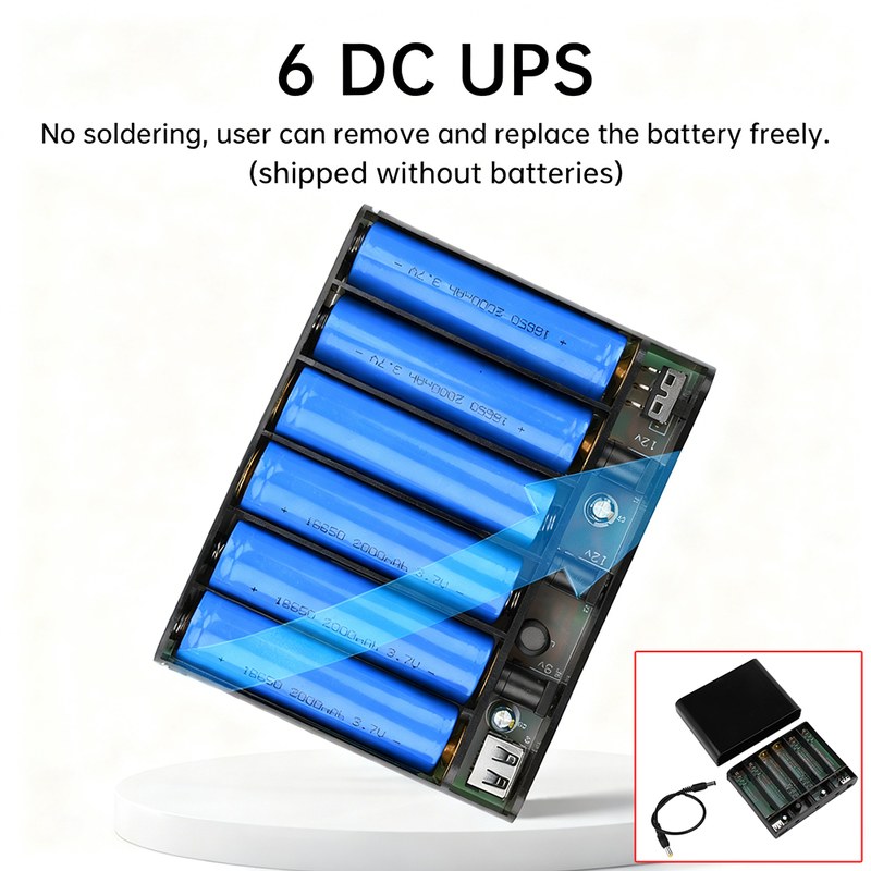 DIY 6pcs 18650 Li-ion battery Power Bank UPS Kit with Removable Battery Case for Optical Cat Router 5V9V12V Output Up to 60W