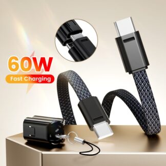 60W Fast Charging Short USB C Cable KeyChain Lanyard Type C To Type C Cable for iPhone 15 16   Power Bank Cable
