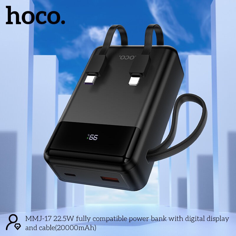 Hoco DYM12 22.5W Fully Compatible 20000mAh Power Bank with Built-in Cables โ Fast, Portable, Ready for Bangladesh by ast