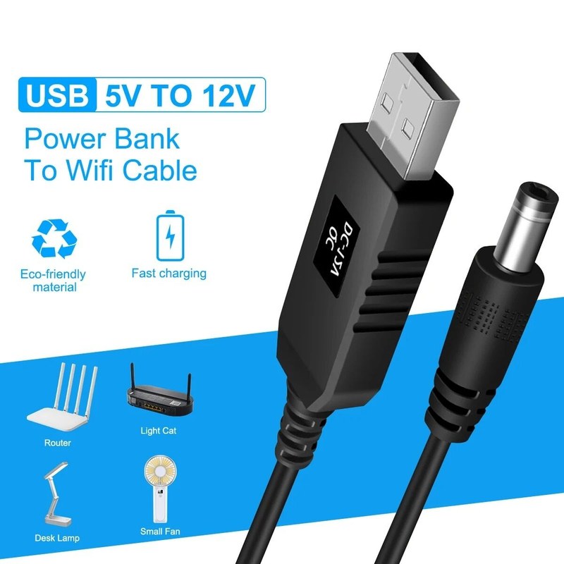 Router Cable 12V 9V SB Power Boost line DC 5V to DC 9V / 12V Powerbank to Router and Onu Step UP Module USB Converter Adapter Cable 2.1x5.5mm Plug Router Cable Power bank
