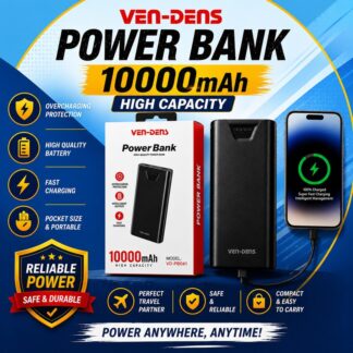 VEN-DENS 10000mAh Fast Charging Power Bank VD-PB041 – Dual USB Ports, Lightweight Portable Battery Pack for Android & iPhone