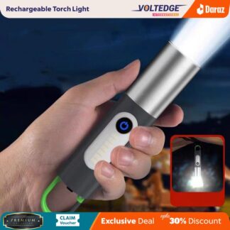 Rechargeable Torch Light Digital Thunder XST-836 – USB Rechargeable LED Flashlight with Convex Lens, 7 High-Speed Blades, 360° Zoom Function, Power Bank Feature, Waterproof Design,
