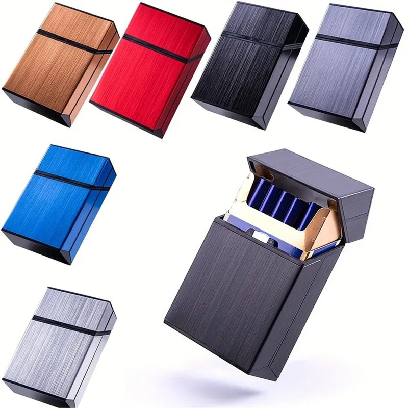 1pcs Portable Cigarette Case Metal Waterproof Cigarette Box 20pcs Capacity Flip Cover Storage Box Men's Gadget Smoking Tool Blac