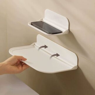 Folding Wall Mounted Shelf Saving Space Foldable Storage Rack Punch-Free Phone Holder Wifi Router Storage Tray BathroomOrganizer