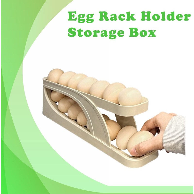 Double-Layer Egg Dispenser Automatic Roll-Down Egg Storage Rack Slide Egg Carton Refrigerator Egg Basket Kitchen Countertop Egg Holder Gadget Biz