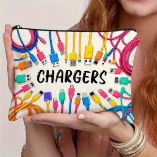 Colorful Cable USB Storage Bag Travel Organizer Zipper Pouch Office Desk Accessories Home Organizer with "CHARGERS" Print Design