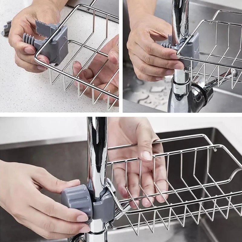 Stainless Steel Sink Rack - Sponge Soap Storage Holder for Kitchen Bathroom